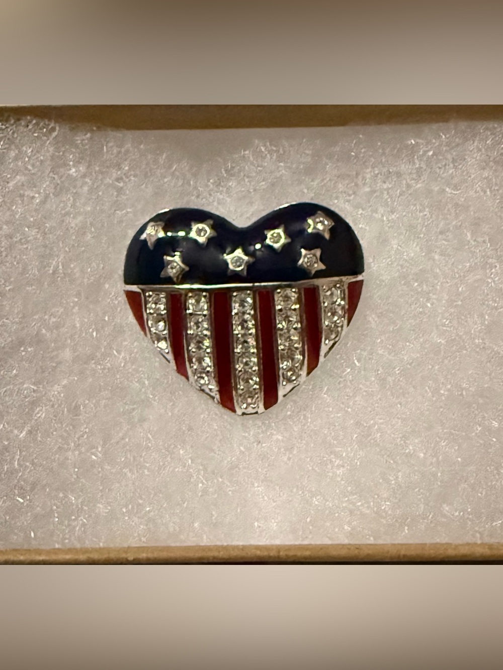 Patriotic Heart Flag Pin - Red, Blue & Silver